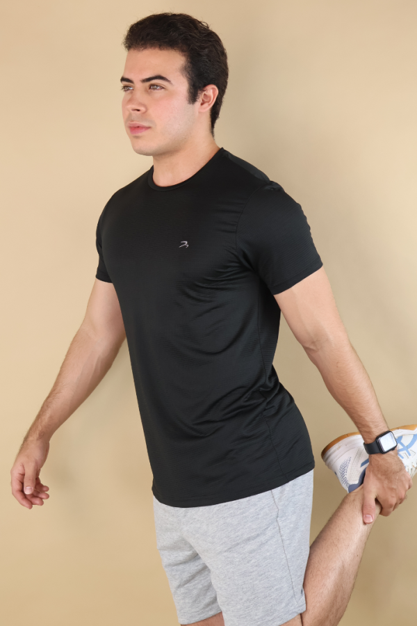 Playera Hombre Fitness Negro Manga Corta Secado Rápido